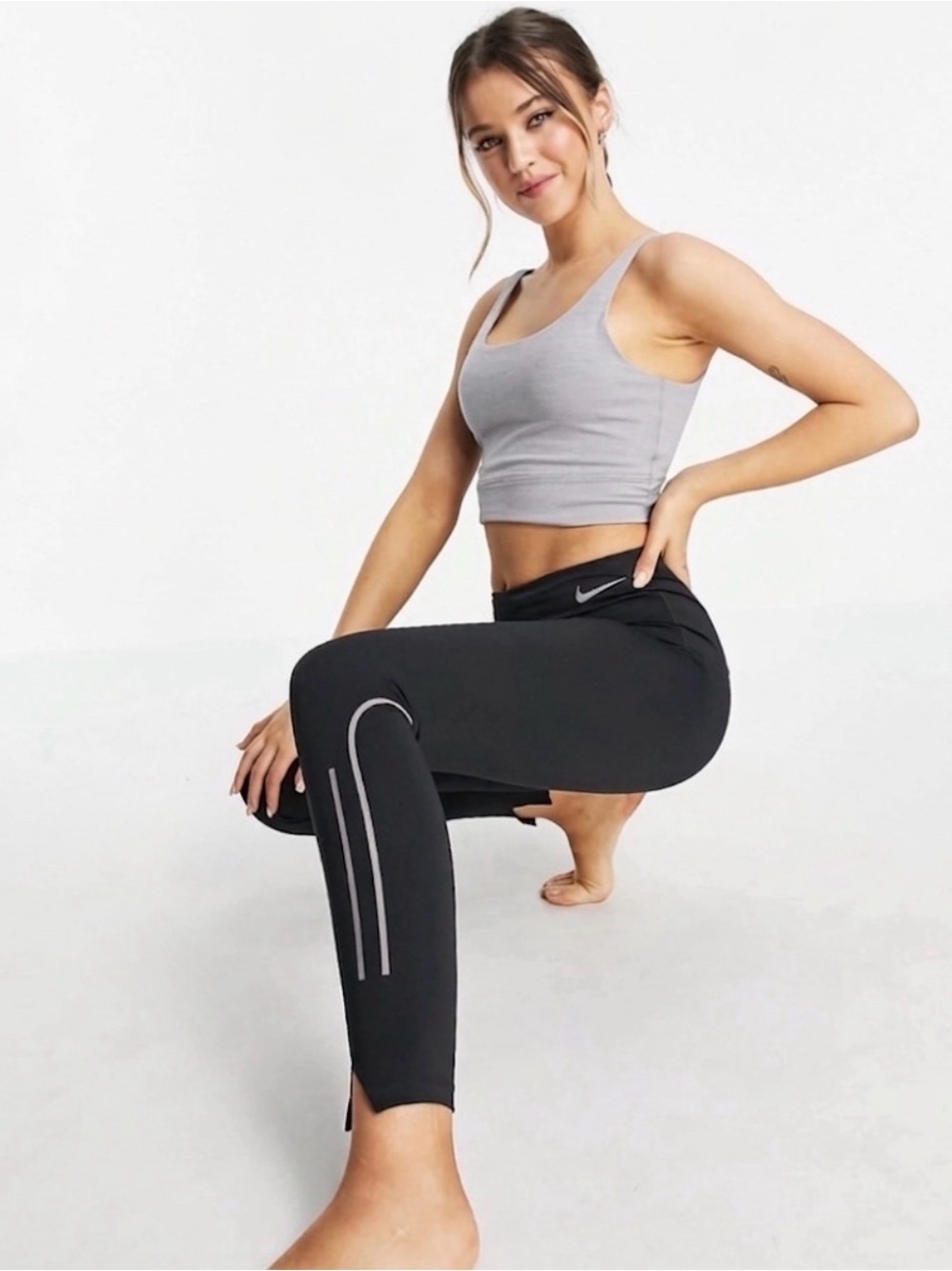 Nike Yoga Luxe Infinalon Cropped Sports Bra Tank CV0576-073 Gray Size S